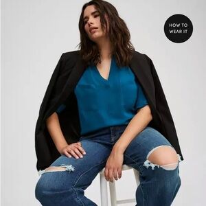 Torrid Harper Collared 3/4 Sleeve Blouse Color Legion Blue Size 0